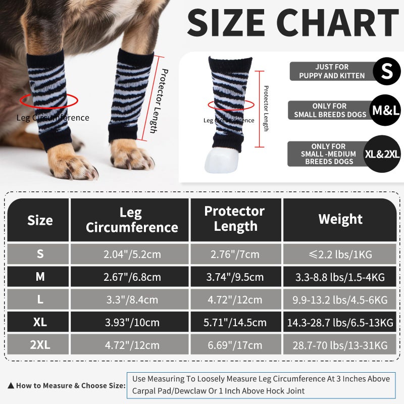 ROZKITCH Pet Dog Elbow Protector Dog Elbow Sleeve, 2PCS Front Leg and 2PCS Back Leg Knee, Dog Elbow Wrap, Dog Leg Warmer Wrap Protector, Pet Elastic Knitted Breathable Protective Socks Black XL - Image 4